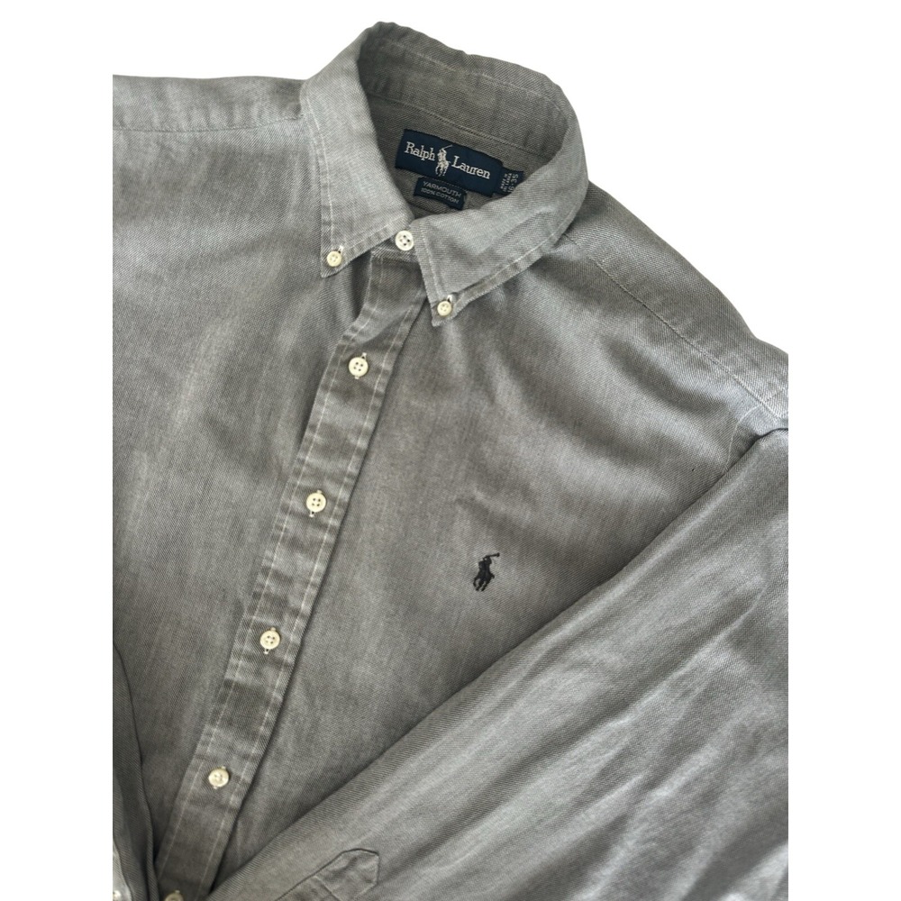Ralph Lauren Dress Shirt Mens 16-35 Gray Long Sleeve Yarmouth Cotton Button Down